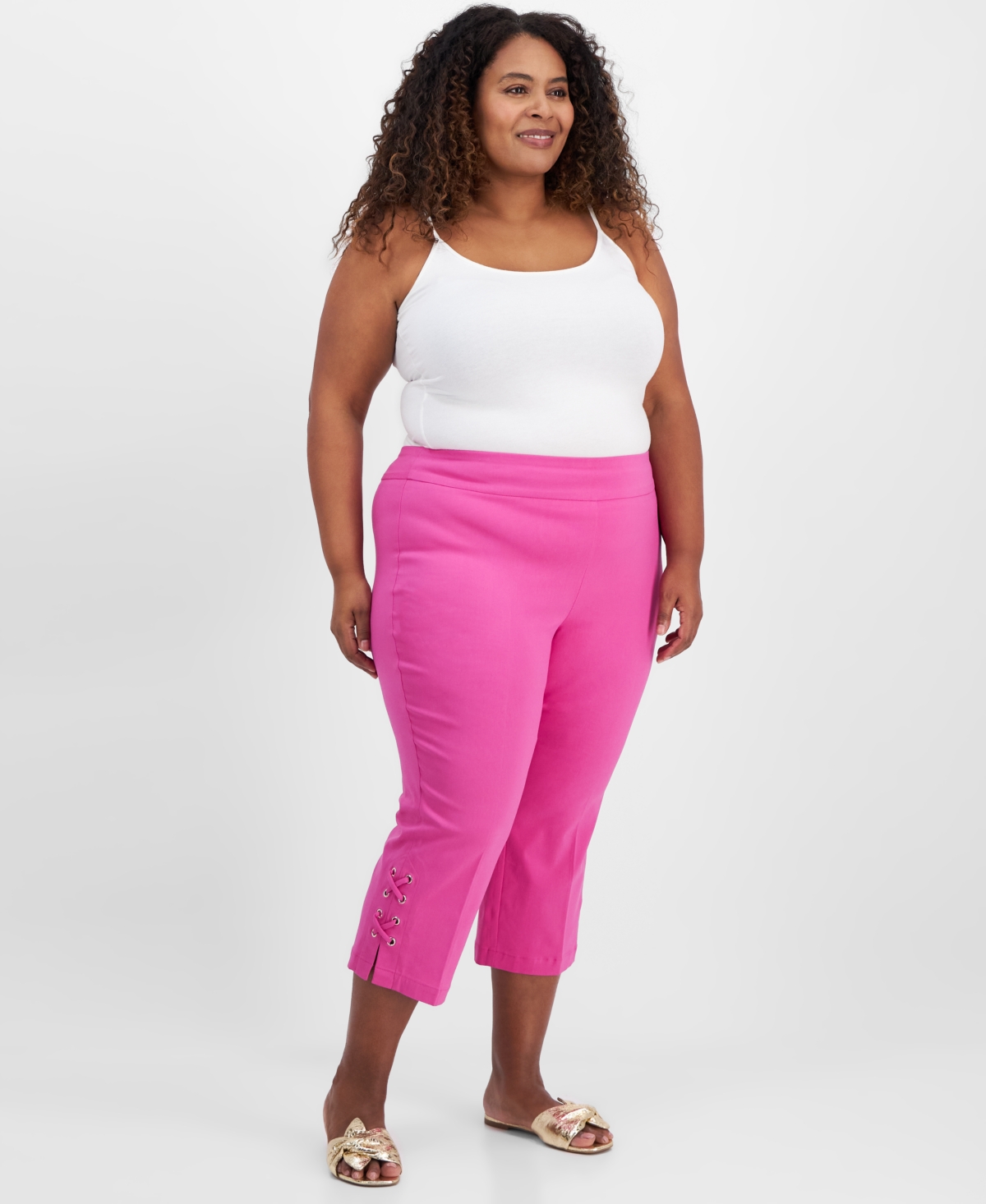 Plus Size Side Lace-Up Capri Pants, Created for Macy's - Petunia Pink