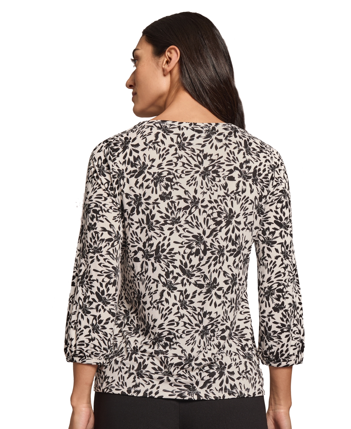 Jones New York Women's Floral-Print 3/4-Sleeve Top -Jones Black