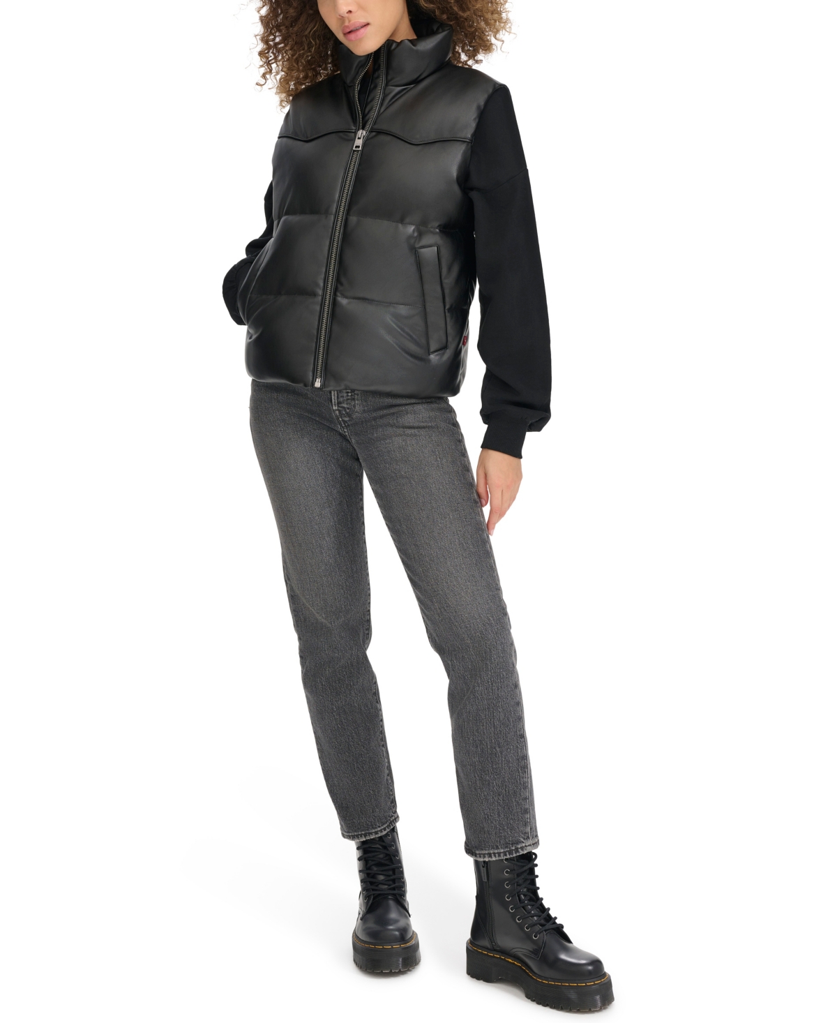 Shop Levi's Women's Faux Leather Western Puffer Vest In Black