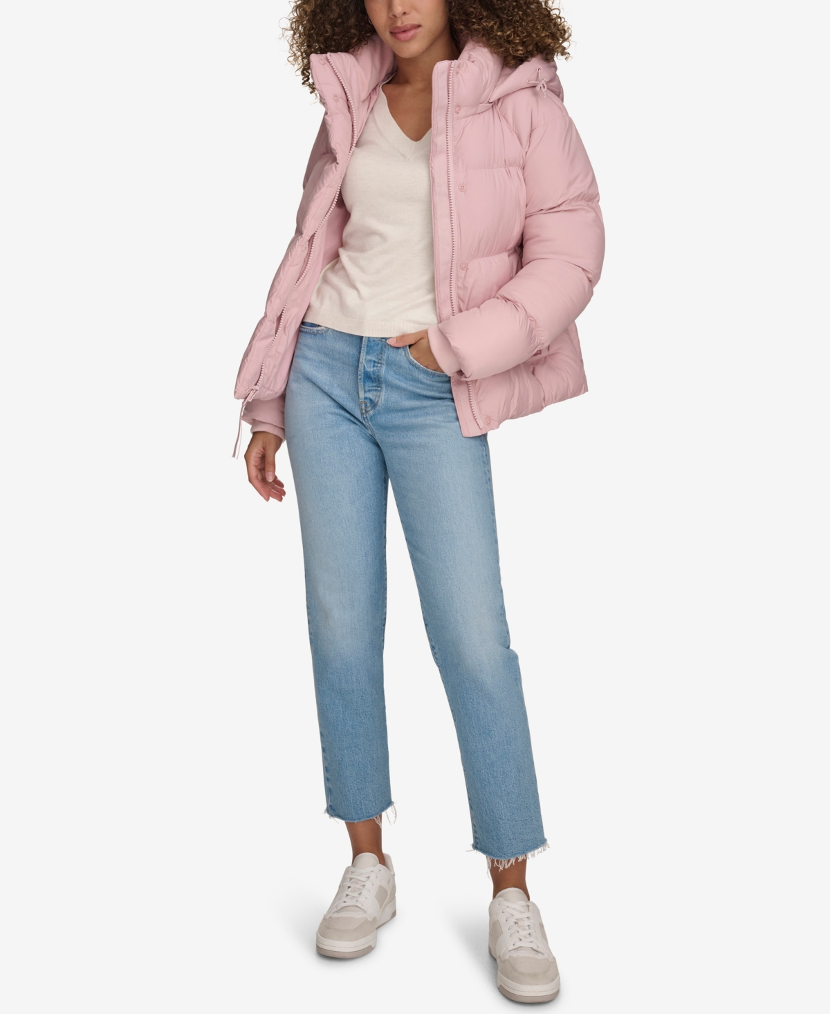 Levi's Women's Quilted Hooded Puffer Jacket In Pale Mauve