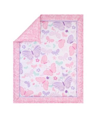 Pink and Purple Butterfly Song Crib Bedding Set for Baby Girls, 3 Piece Nursery Set