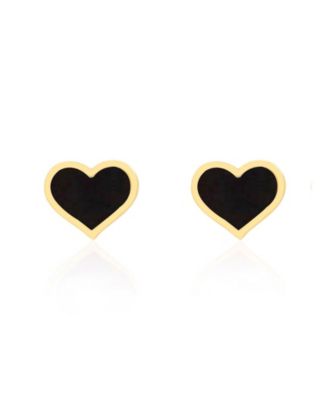 Large Onyx Heart Stud Earrings 14K Gold