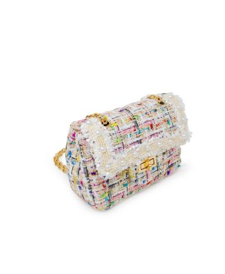 Girls Classic Tweed Handbag, White