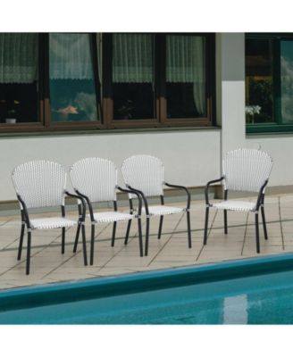 Set of 4 Patio Rattan Stackable Dining Chair with Armrest for Garden