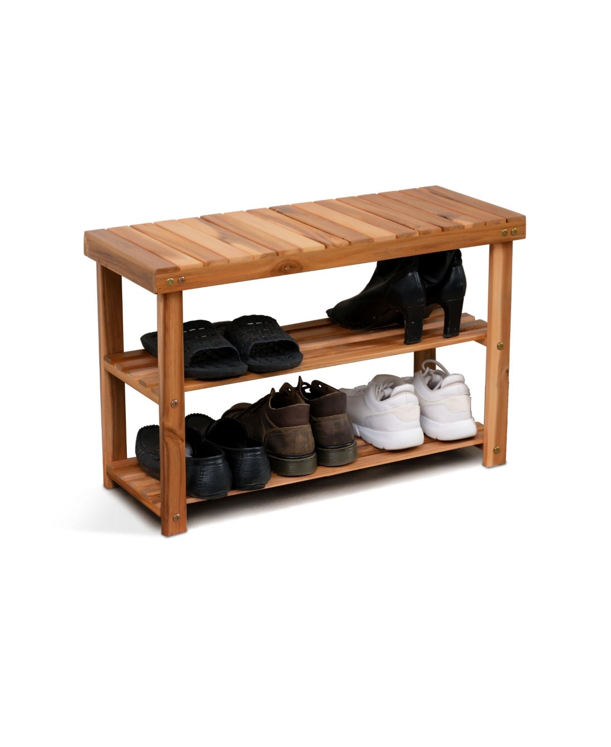 Slickblue Acacia Wood Shoe Rack Bench, 200 lbs Weight Capacity, Ideal for Entryway, Front Door, Bathroom -Color - Natural