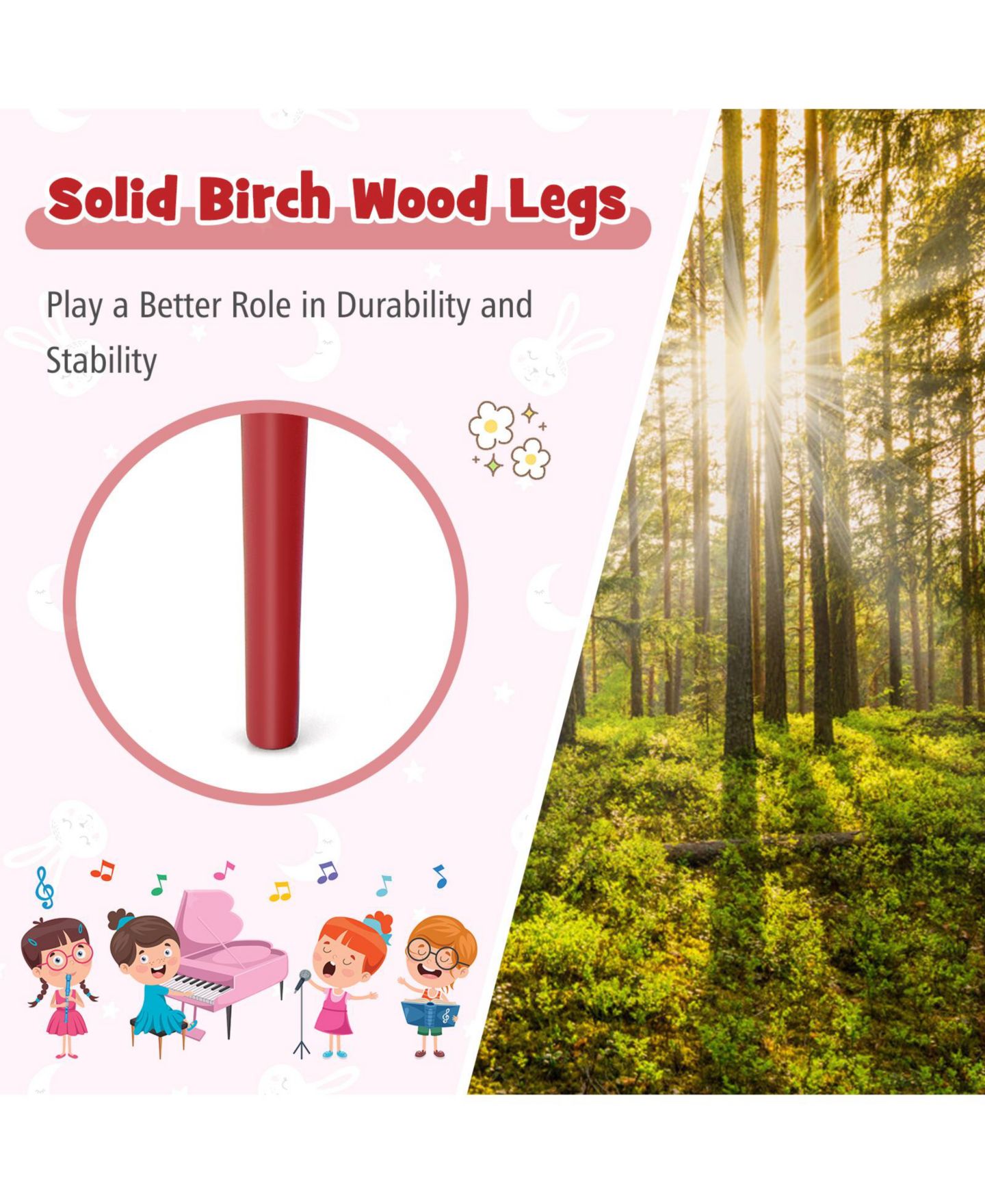 Детские игрушки HONGGE 30-Key Wood Toy Grand Piano, Music Practice, 3-Piece Grand Piano, Bench and Music Rack Set, Ages 3+ — фото 8