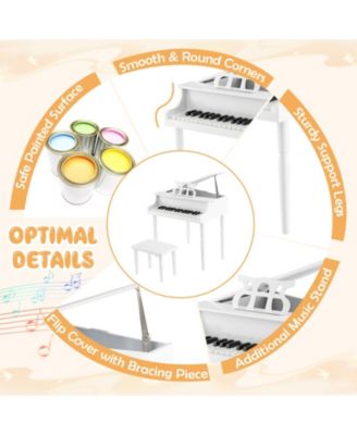 30-Key Wood Toy Kids Grand Piano with Bench and Music Rack