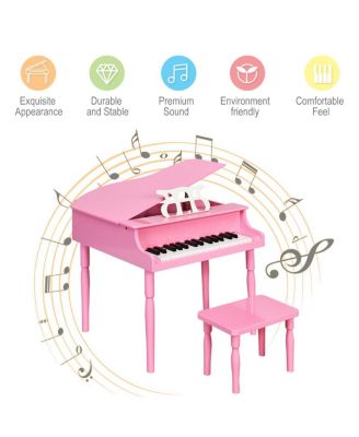 30-Key Wood Toy Kids Grand Piano with Bench & Music Rack-Pink