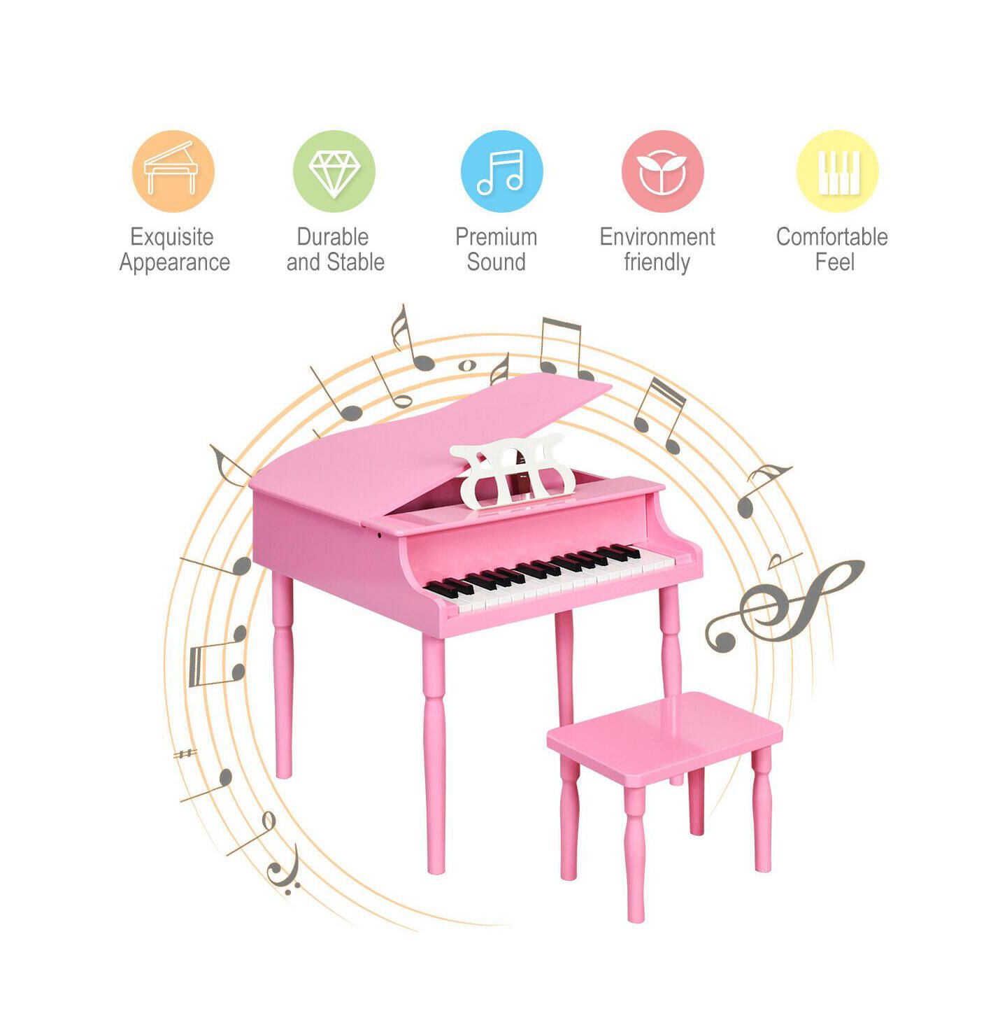 Детская игрушка HONGGE 30-Key Wood Toy Kids Grand Piano with Bench & Music Rack-Pink — фото 9