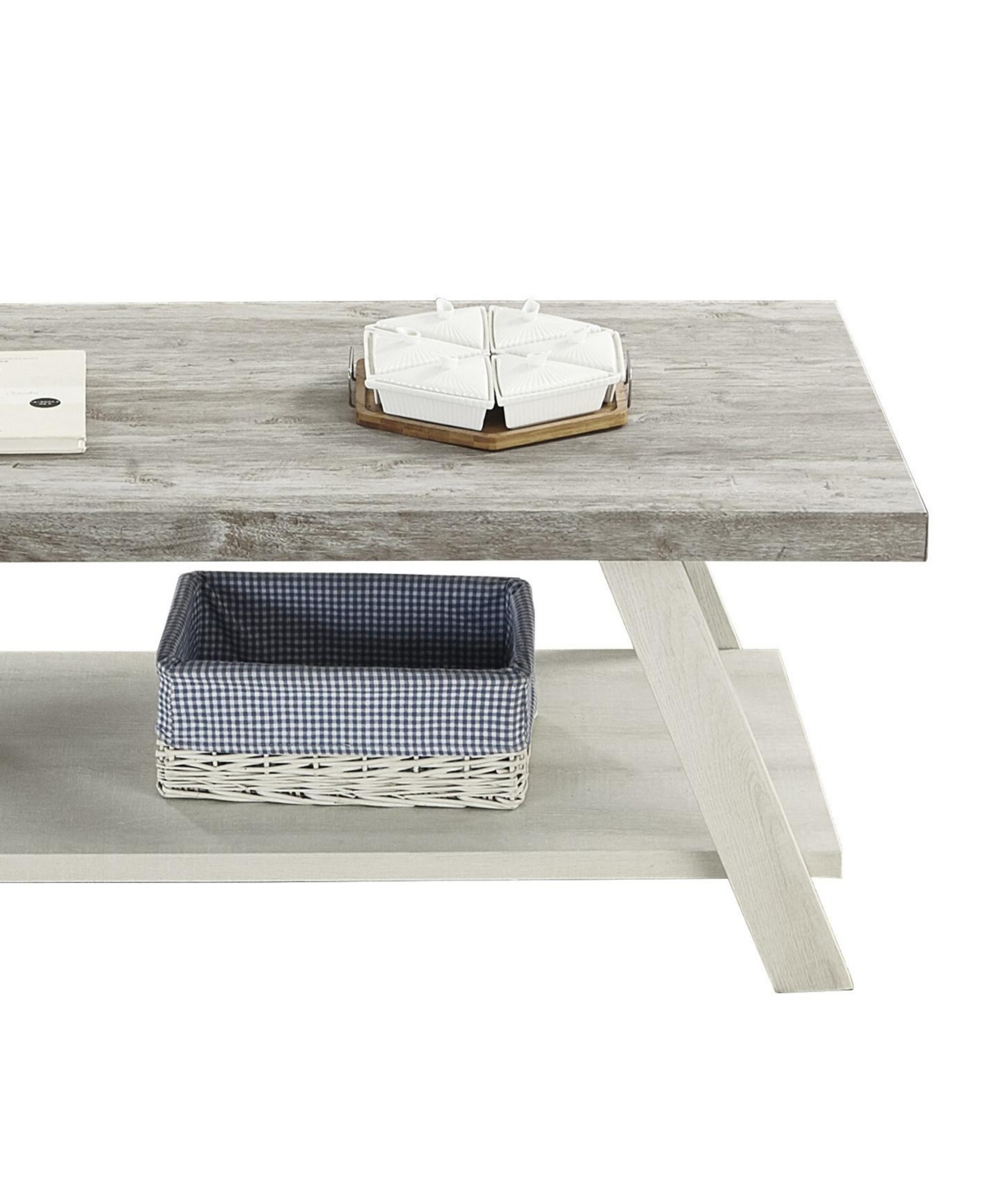 Streamdale Furniture Two-Tone Wood Shelf Coffee Table in Weathered Gray and Beige