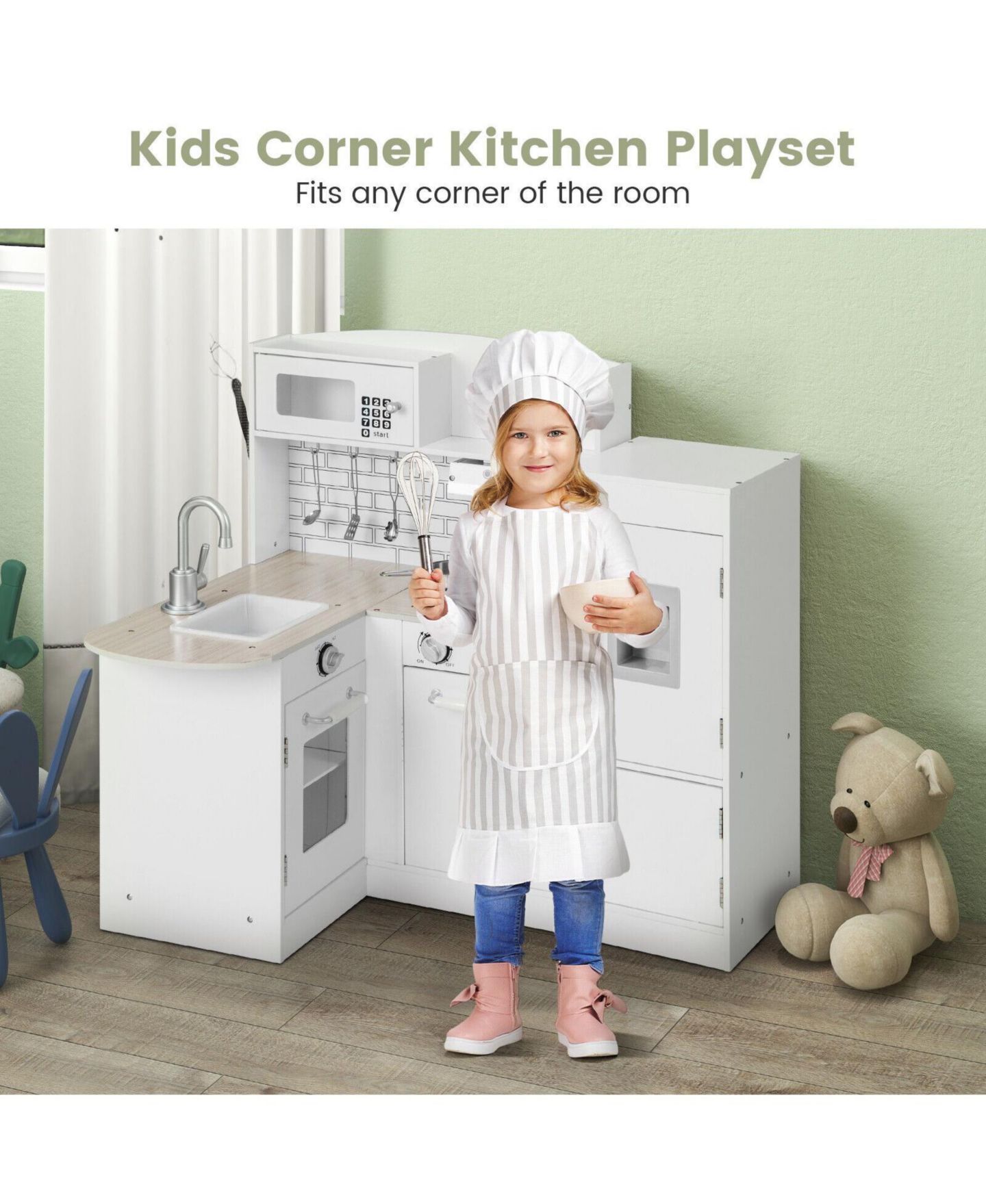 Детские игрушки HONGGE Conor Corner Kitchen Playset with Microwave and Oven Stove, 6-Piece Set, Ages 3+ — фото 7