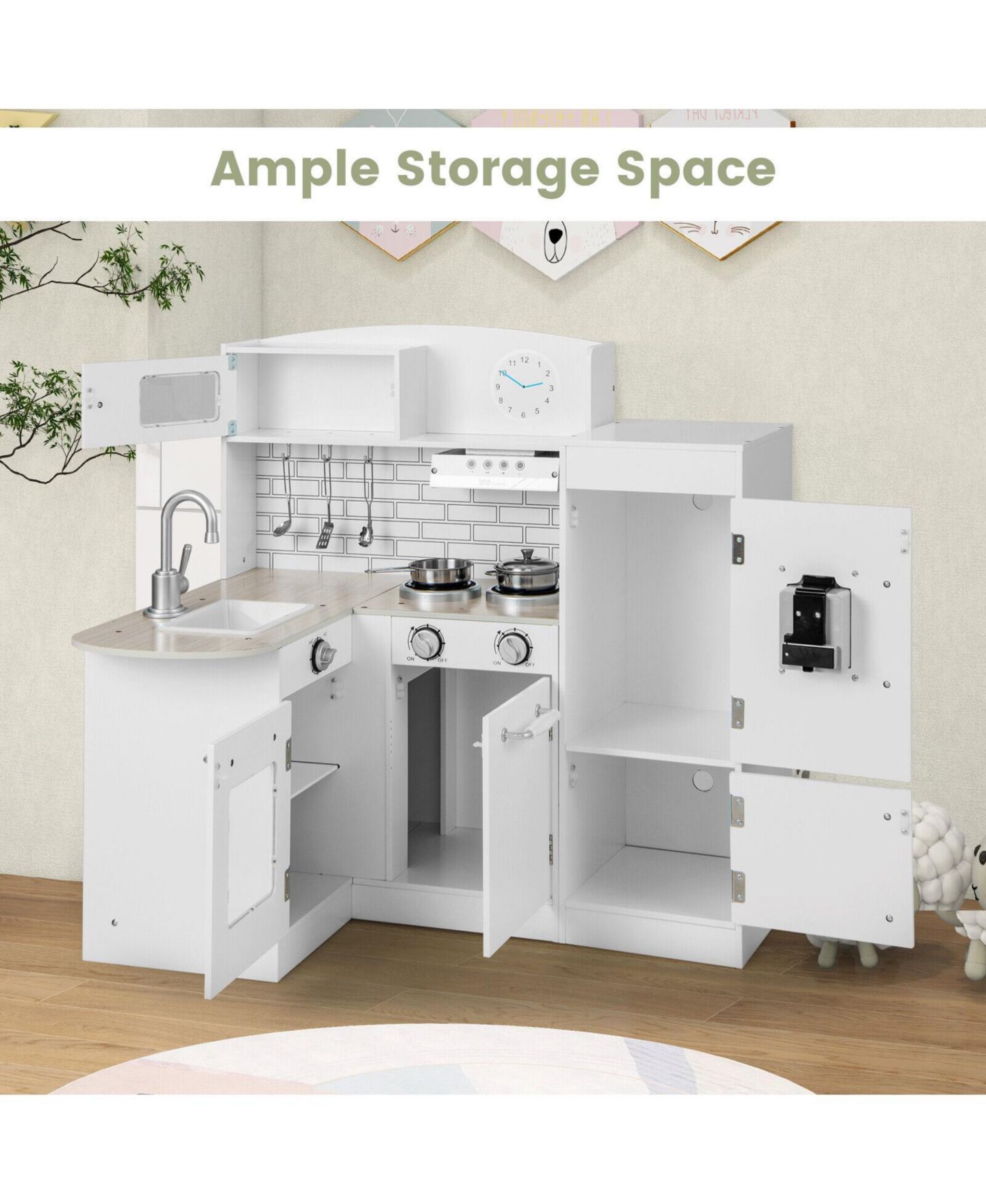 Детские игрушки HONGGE Conor Corner Kitchen Playset with Microwave and Oven Stove, 6-Piece Set, Ages 3+ — фото 8