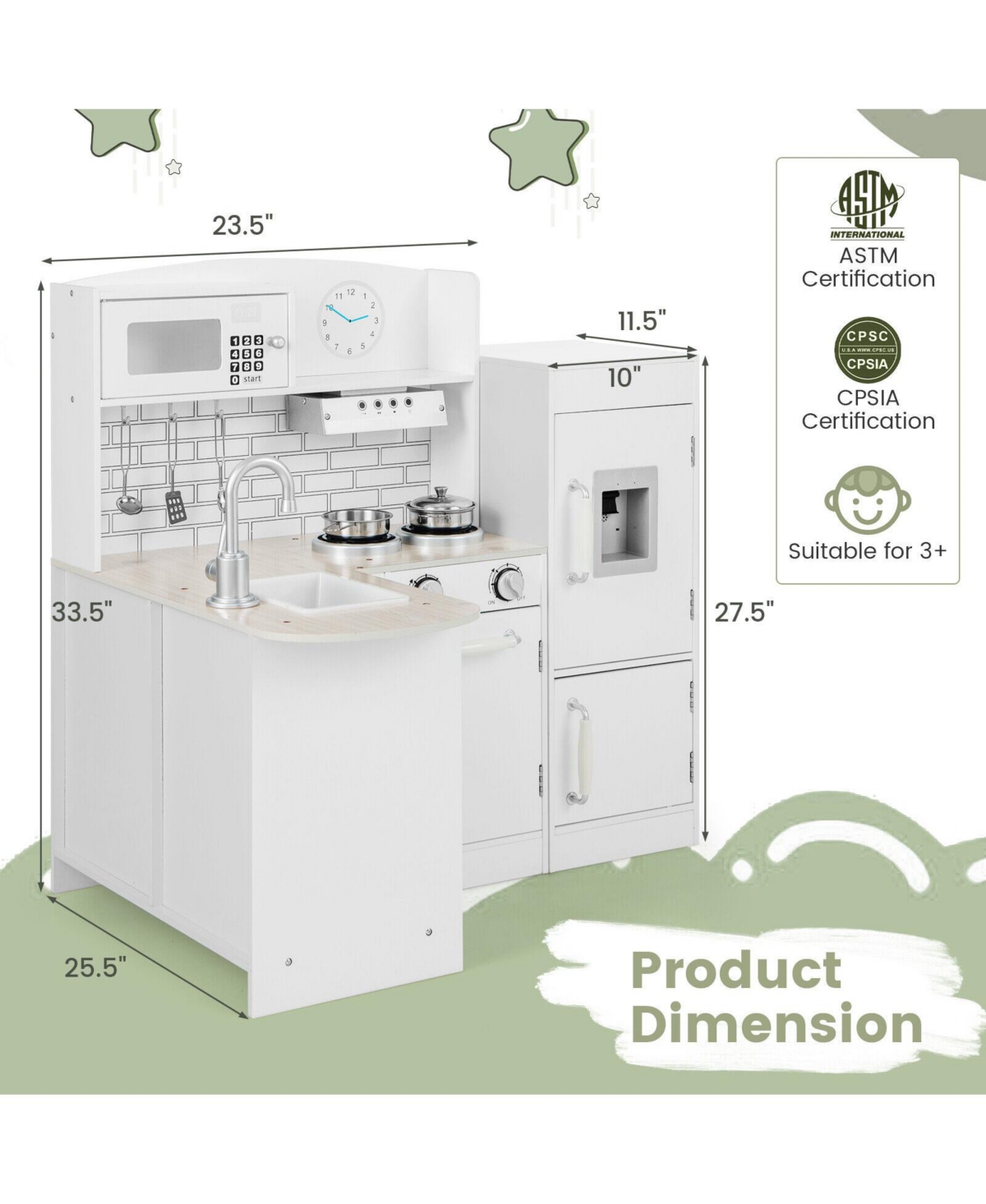 Hongge Kids Kitchen Playset Conor Kitchen Toy with Realistic Microwave and Oven Stove