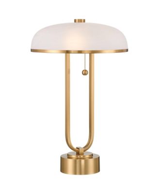 Ramses 25 1/2" High Modern Table Lamp USB Port AC Power Outlet Pull Chain Gold Metal White Alabaster Dome Shade Charging