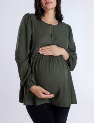 Women's Motherhood Long Sleeve Empire Waist Keyhole Woven Blouse