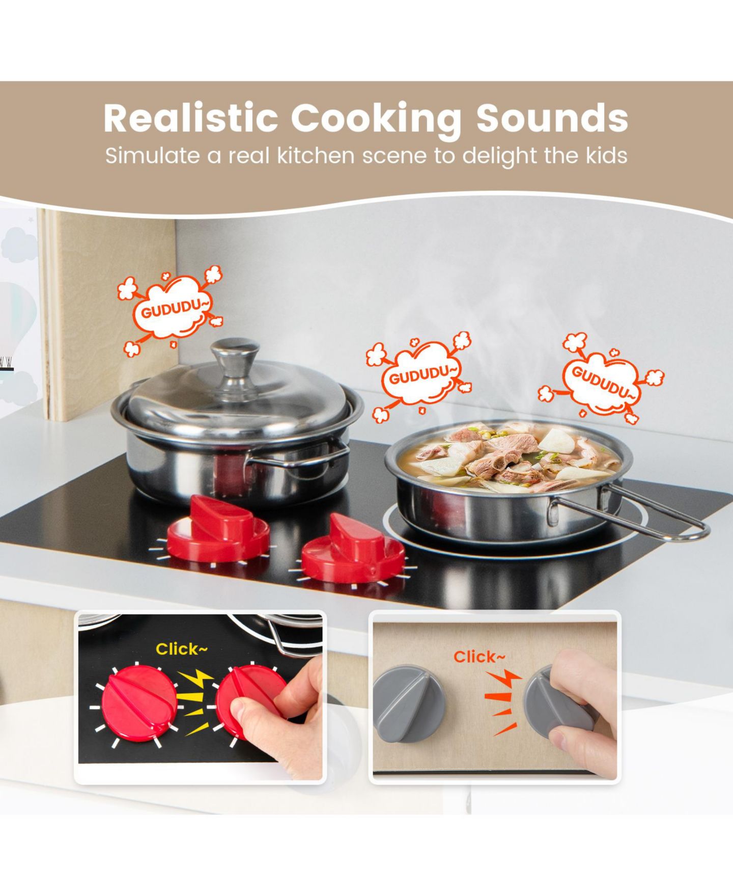 Детские игрушки HONGGE Wooden 18-Piece Play Kitchen Set, Ages 3+, цвет: Белый — фото 10