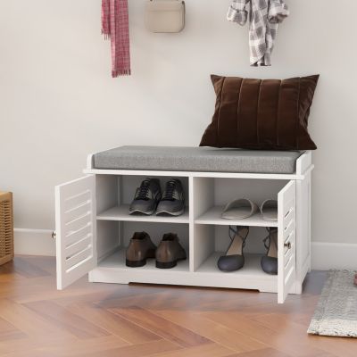 Modern Shoe Organizer Bench with Two-Compartment Storage