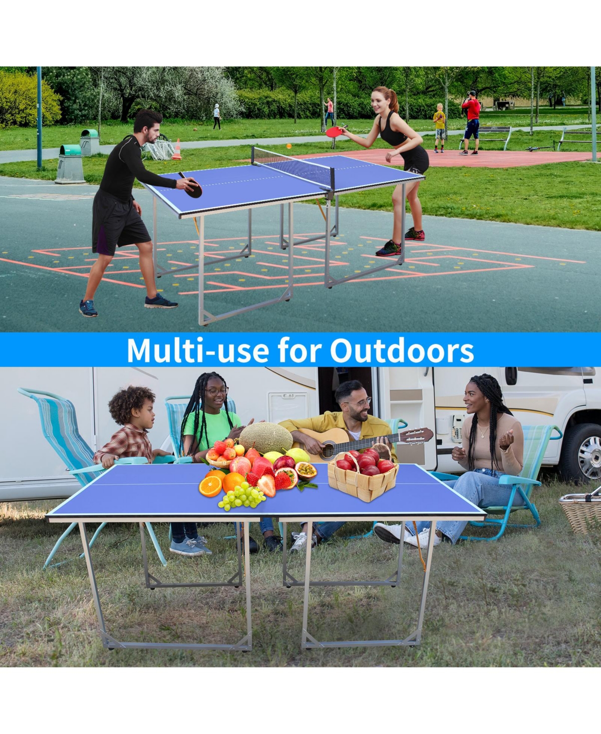 Slickblue 6FT Portable Table Tennis Table Set – Foldable Ping Pong Table for Indoor & Outdoor