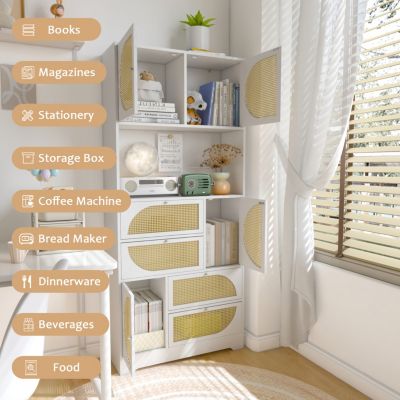 Streamdale 39.4"W Freestanding MDF Rattan Doors, Drawers & Countertop Kitchen Pantry Cabinet
