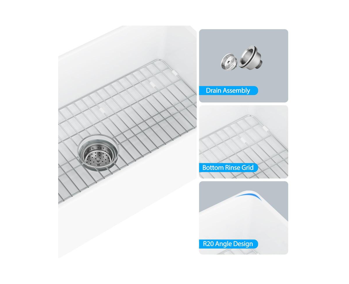 gaomonFarmhouse Sink 36 inch Fireclay Apron Front Single Bowl Kitchen Sink Deep Drop In Farm Sink Undermount with Bottom Grid & Strainer Drain