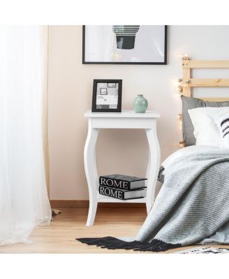 Set of 2 Accent Side Table Sofa End Table Night stand Coffee Table w/ Shelf White