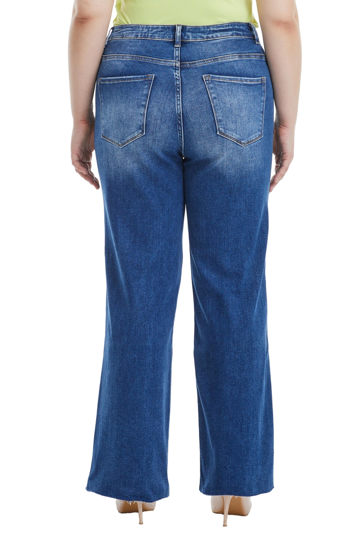 BAYEAS PLUS SIZE HIGH RISE WIDE LEG JEANS WITH RAW HEM 