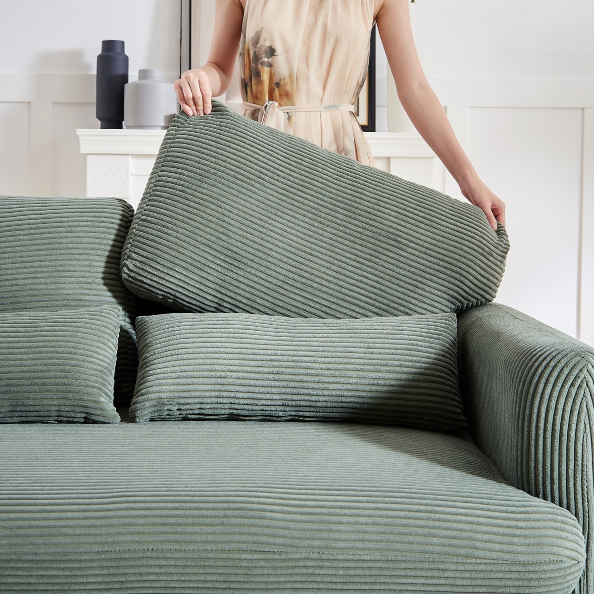 Streamdale Furniture Modern Corduroy Loveseat Sofa with Pillows and Support