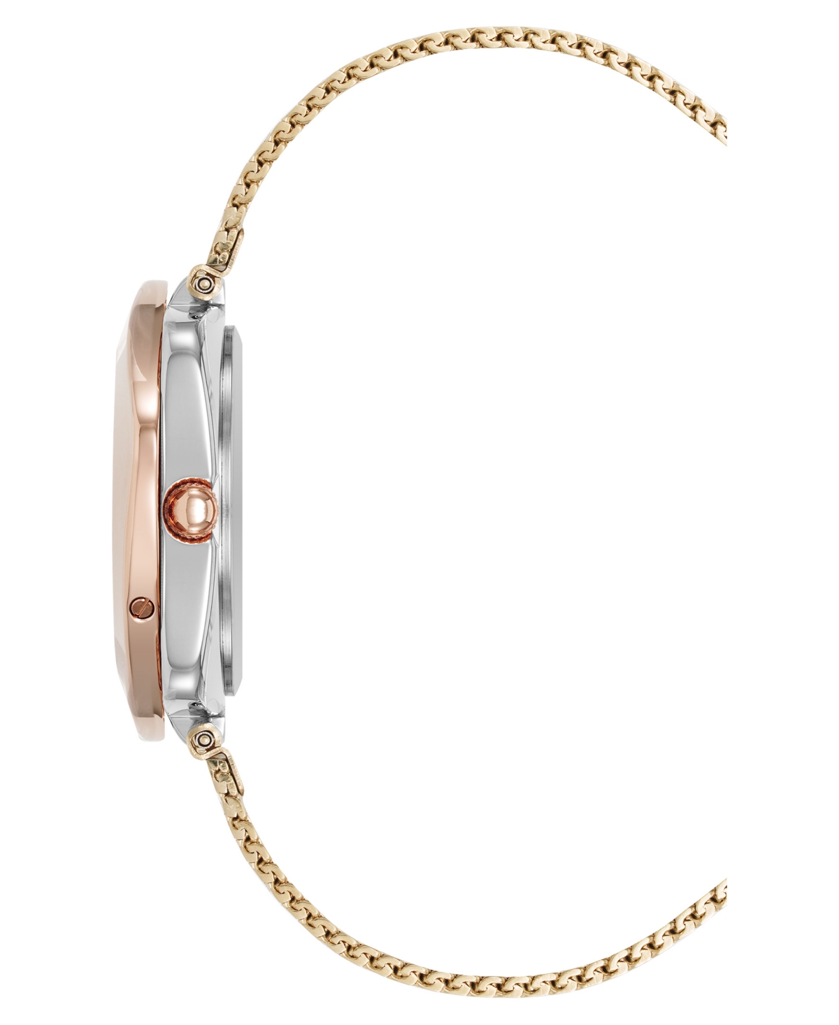 Anne Klein Women's Quartz Elegant Hidden Crystal Tri-tone Stainless Steel Mesh Band Watch, 28mm In Gold-tone,silver-tone,rose Gold-tone