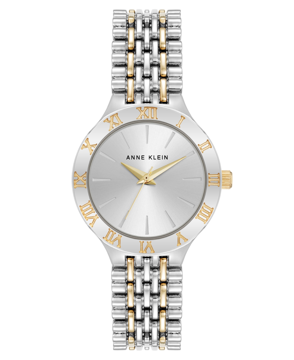 Shop Anne Klein Women's Quartz Iconic Roman Numeral Bezel Two-tone Alloy Metal Watch, 30mm In Silver-tone,gold-tone