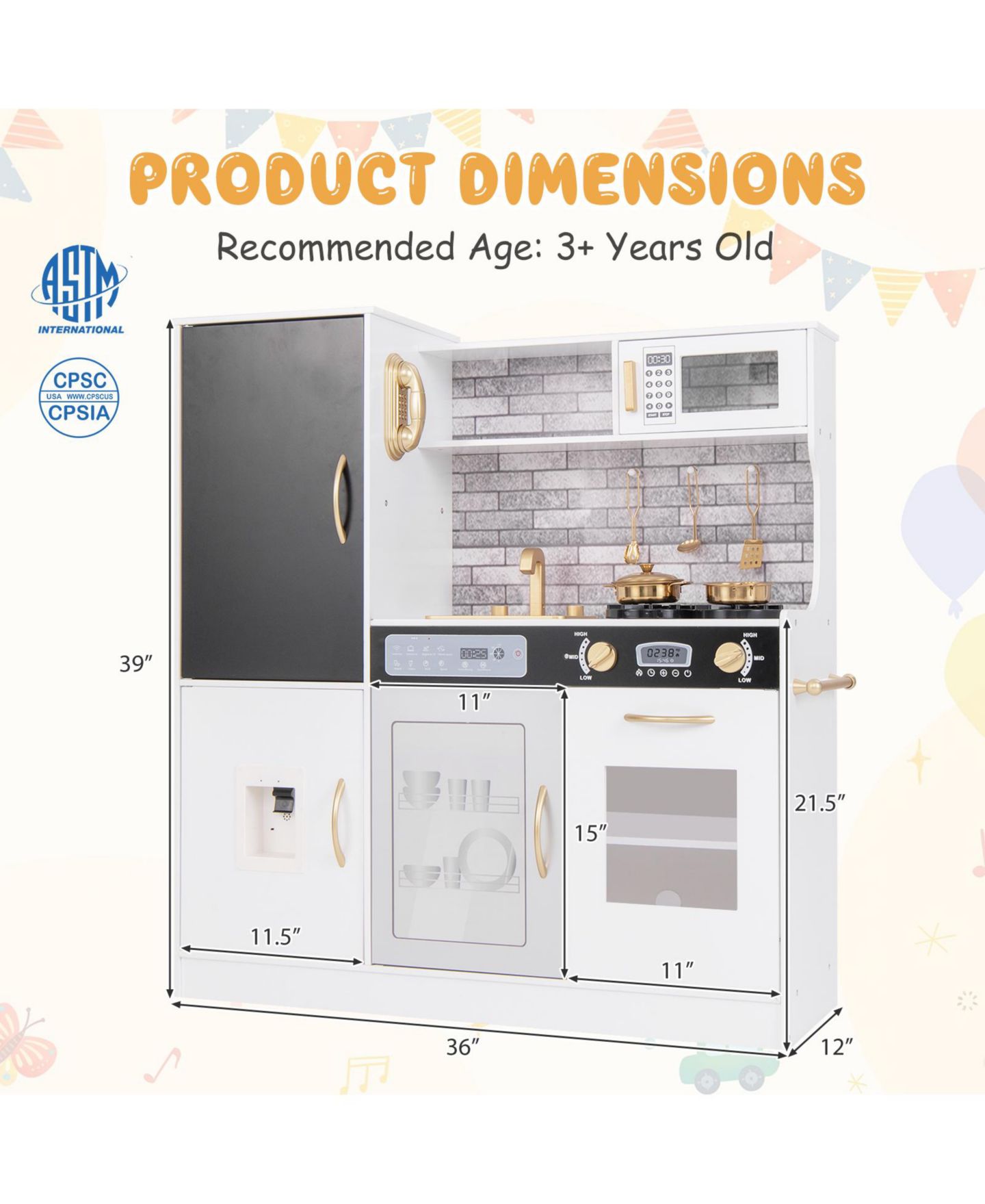 Детские игрушки HONGGE Kids Play Kitchen Set with Stove, Oven, Sink and Utensils, Ages 3+ — фото 7