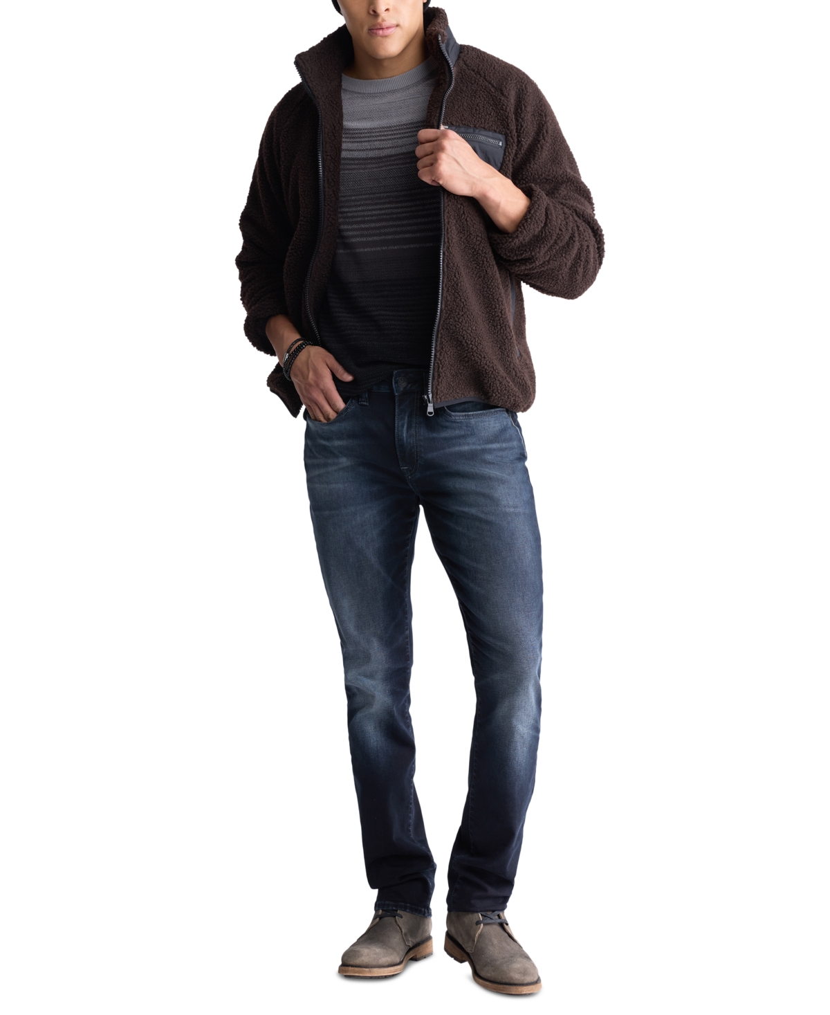 Buffalo David Bitton Men's Jaik Super Fleece Zip Front Plaid Bomber Jacket
