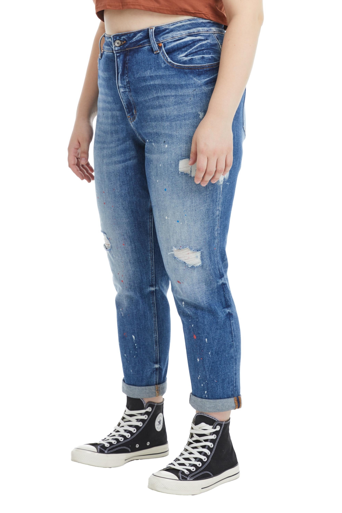 BAYEAS PLUS SIZE HIGH RISE PAINTED MOM JEANS 