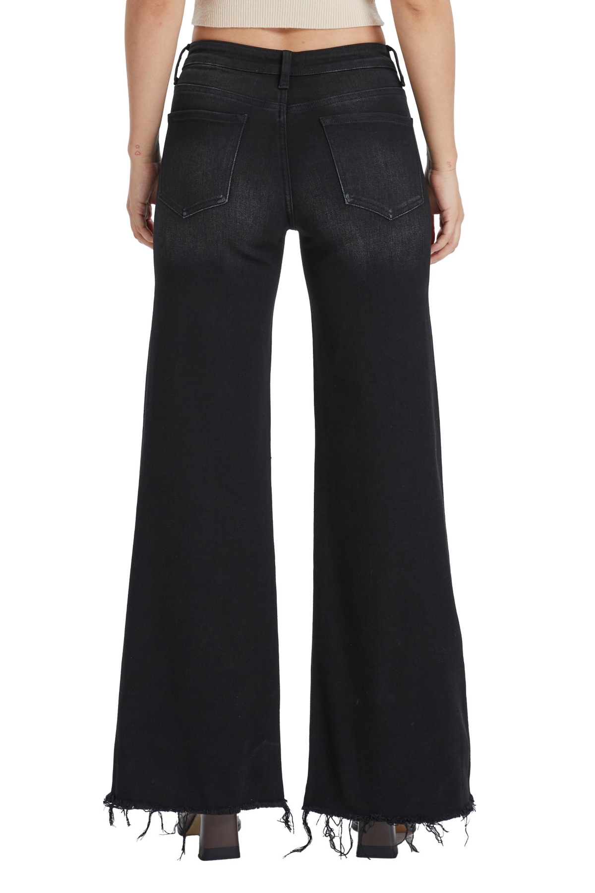 Bayeas Women's High Rise Wide Leg With Frayed Hem In Raven