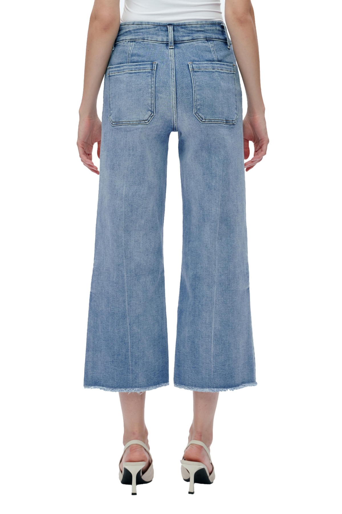 BAYEAS WOMEN'S HIGH RISE WIDE LEG JEANS WITH RAW HEM 