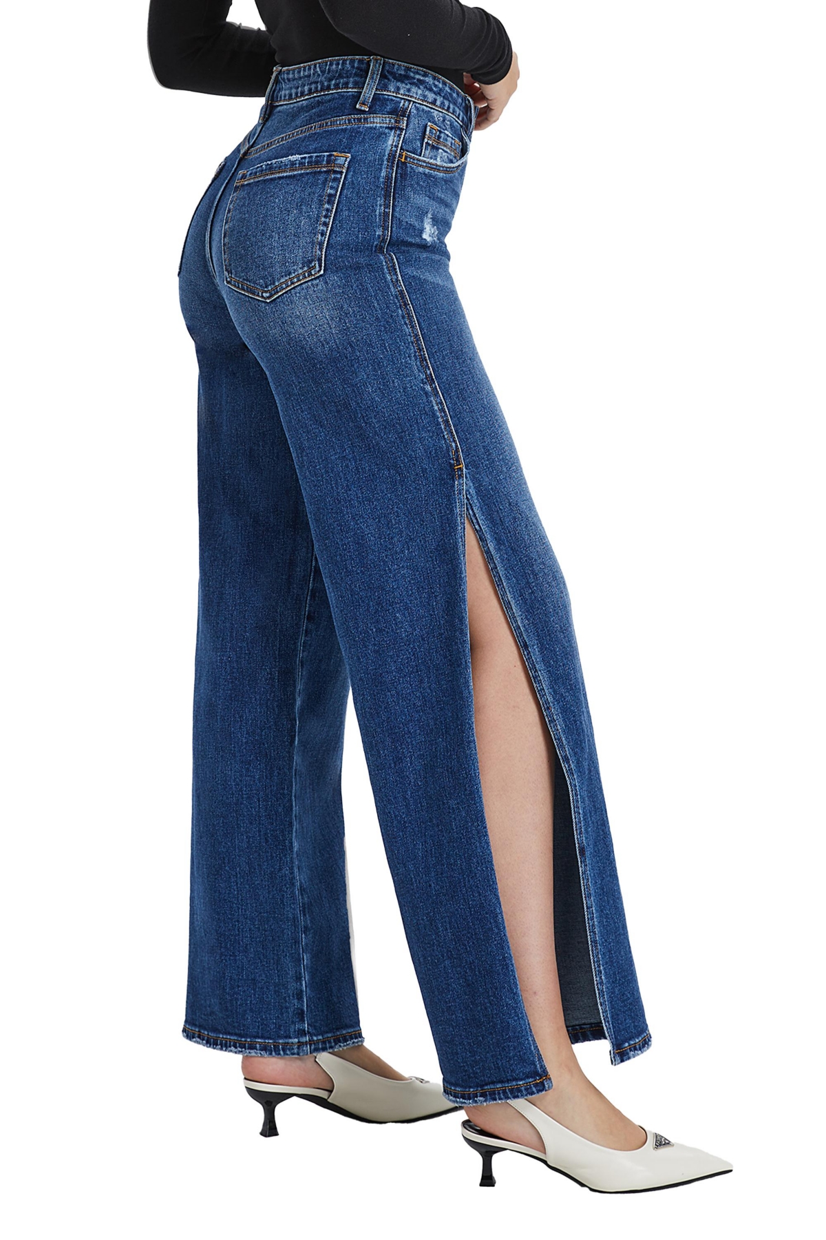 BAYEAS WOMEN'S HIGH RISE WIDE LEG JEANS WITH SLIT 