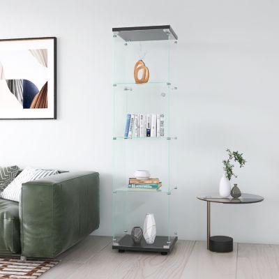 4-Shelf Glass Display Cabinet for Living Room/Bedroom