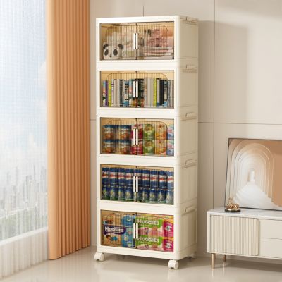 5-Tier Collapsible Storage Cabinet with Magnetic Door and Wheels