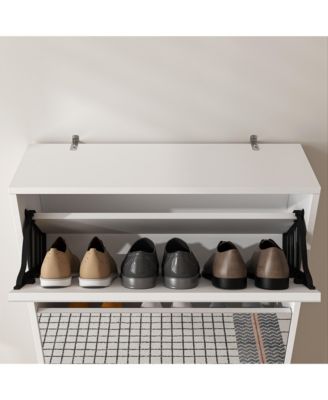 Modern Shoe Cabinet with Small Mirror Edge Gap, Mirror Shoe Rack Organizer with 3 Flip Drawers, Shoe Storage Cabinet for Entryway, Living room, Dressing room