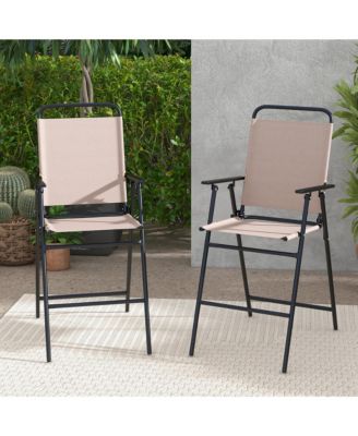 Outdoor Folding Bar Chair Set of 2 Patio Dining Chairs w/ Breathable Fabric