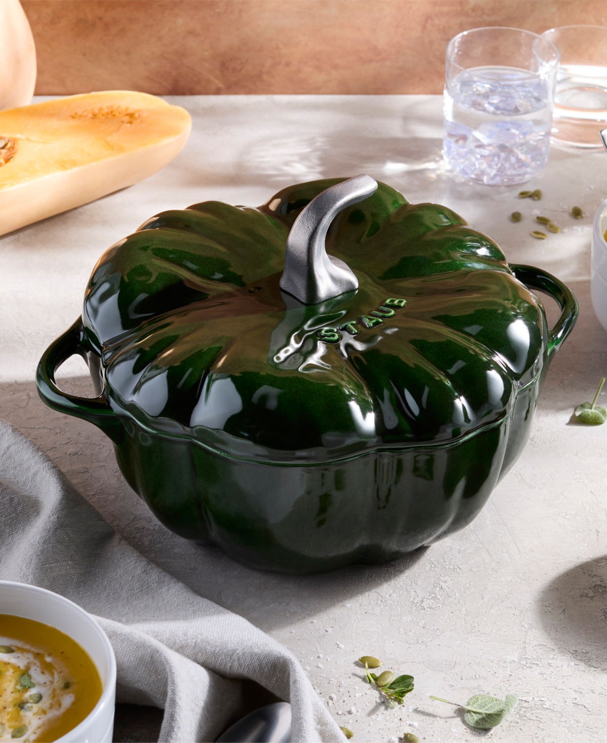 Staub Enameled Cast Iron 3.5 Qt. Basil Pumpkin Cocotte In Green