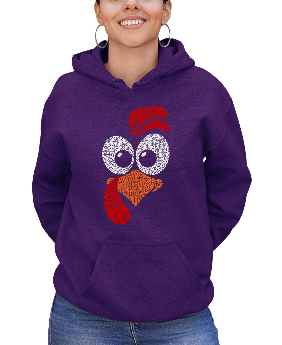 LA POP ART WOMEN'S TURKEY FACE WORD ART HOODED SWEATSHIRT 