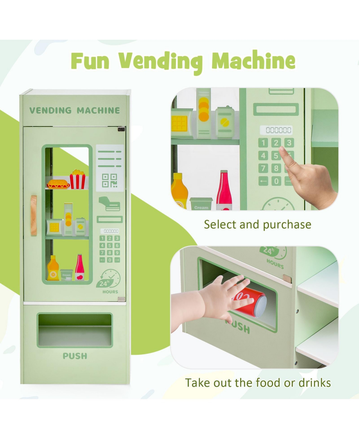 Hongge Kids Wooden Supermarket Play Toy Set with Checkout Counter- Green