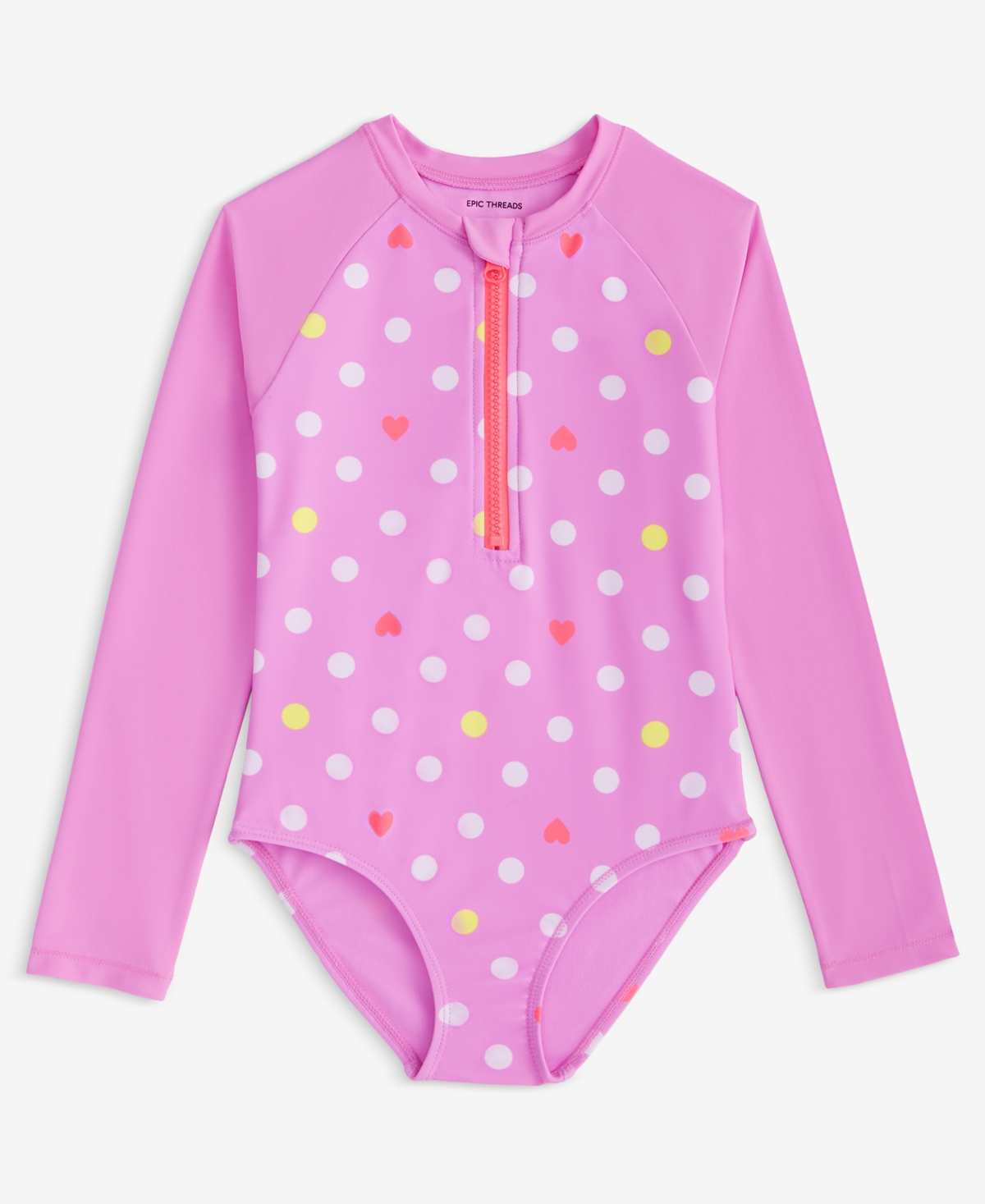 Epic Threads Toddler And Little Girls Playful Heart Dot Long-sleeve Rash Guard, Exclusively At Macy's In Blooming Lilac