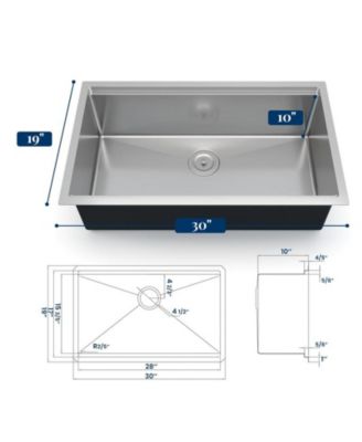 30” L x 22” W x 10” D. Kitchen Sink, 30 Inch Brushed Nickel Undermount Kitchen Bar Sink with Single-tier Track, Stainless Steel 16 Guage