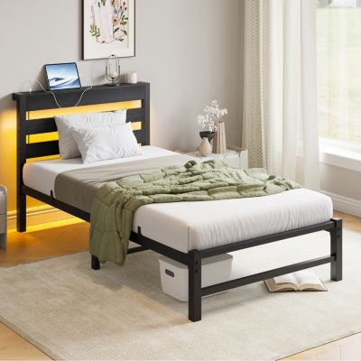 Heavy-Duty Platform Bed Frame with Headboard & LED