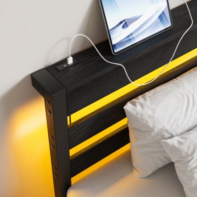 Heavy-Duty Platform Bed Frame with Headboard & LED