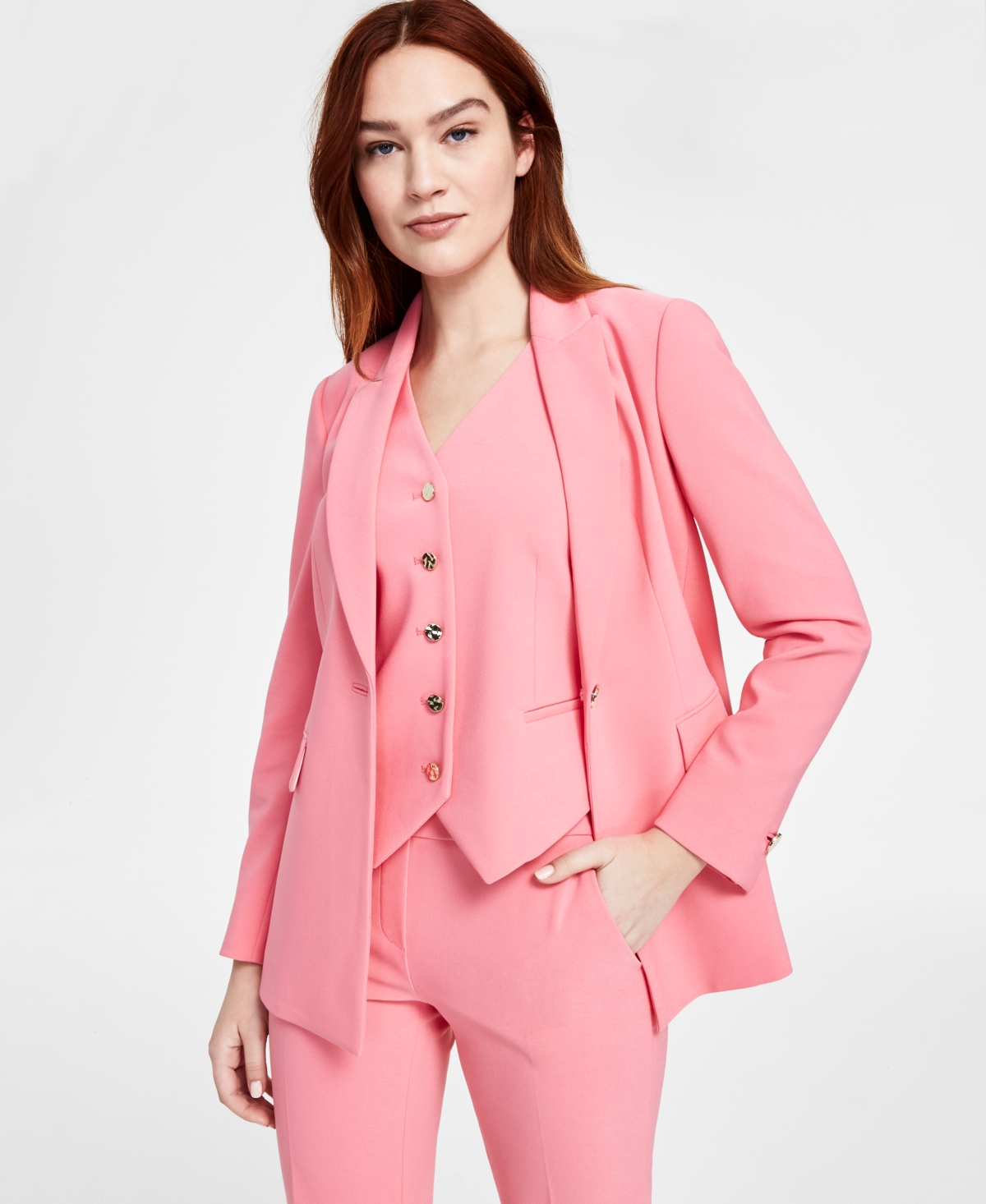 Shop Anne Klein Women's One-button Peak-lapel Blazer In Pink Dahlia