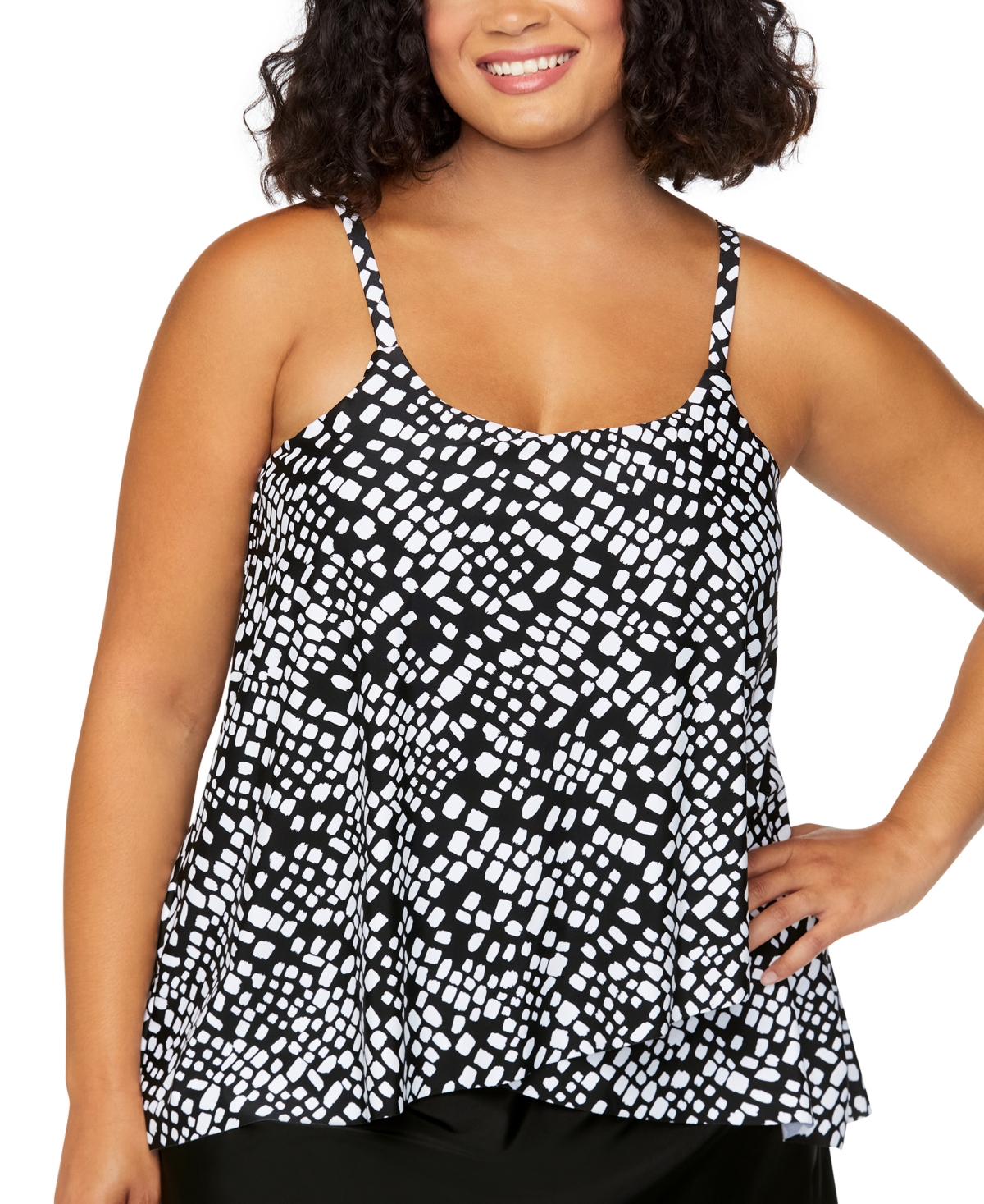 Plus Size Cape Town Printed Tankini, Exclusively at Macy's - Black/white