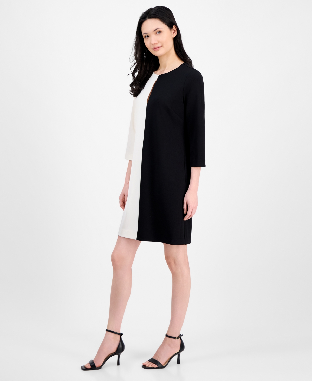 Anne Klein Women's Colorblocked 3/4-Sleeve Shift Dress
