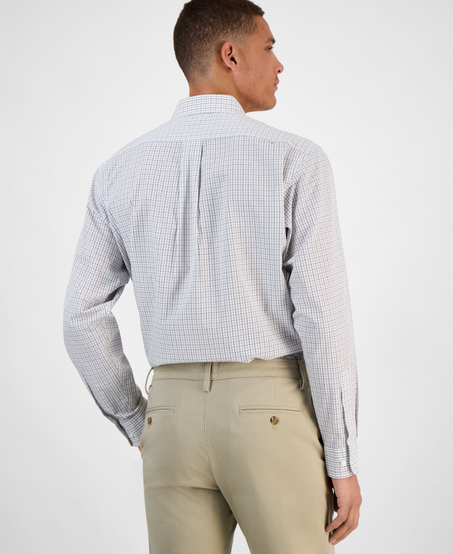 Men's Long Sleeve Button-Front Micro Check Dress Shirt